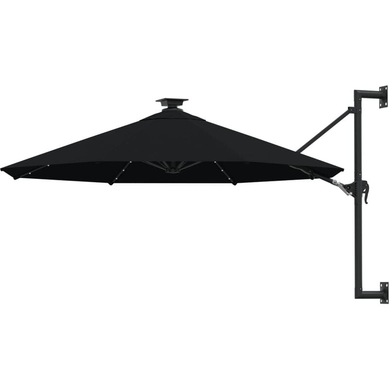 

Sombrilla de pared con LEDs y poste de metal 300 cm negra