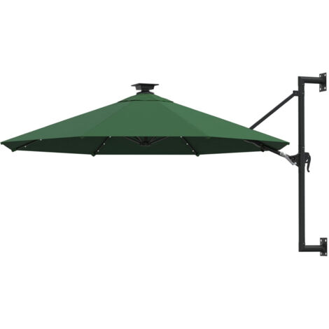 Sombrilla de pared con LEDs y poste de metal 300 cm verde