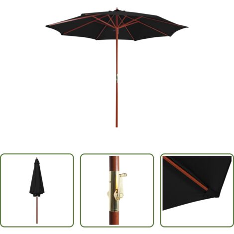 Sombrilla de patio -  Sombrilla de jardín con palo de madera negro 300x258 cm