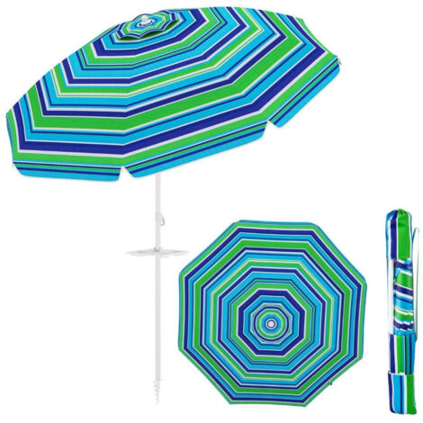 Sombrilla de playa con portavasos, 200 cm, función de inclinación