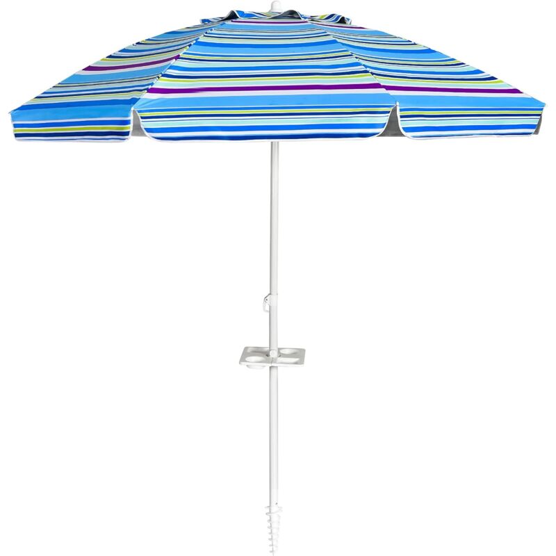 

Sombrilla de Playa de 200 cm Parasol para Jardín Mercado Patio Sombrilla Inclinable Sin Base (Rayas Azul Claro)