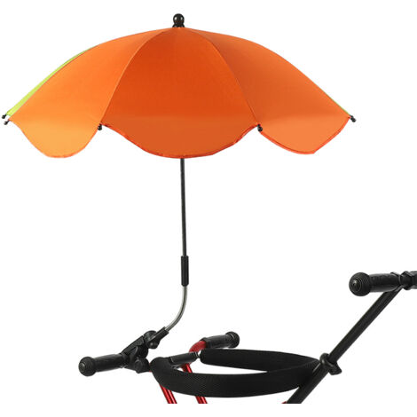 Sombrilla de silla con pinza, portátil, toldo de fibra de poliéster naranja, ajustable 360°, UPF 50+, diámetro 66 cm, altura 78 cm