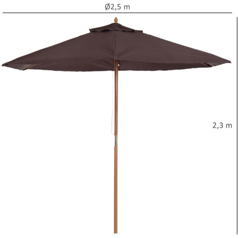 Sombrilla de Terraza Ø250x230 cm con 6 Varillas Sistema de Cuerda para Exterior Balcón Patio Café