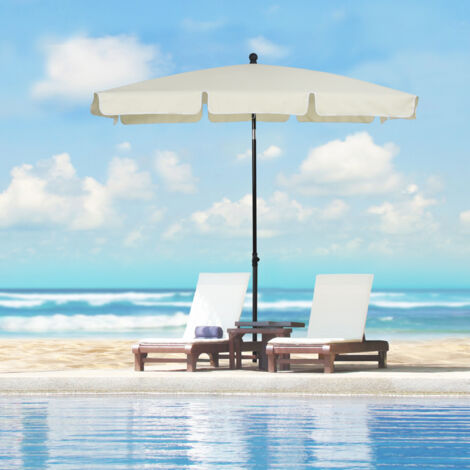 Sombrilla de Terraza de Aluminio 198x130x245 cm Parasol de Jardín Rectangular con Función de Inclinación Beige