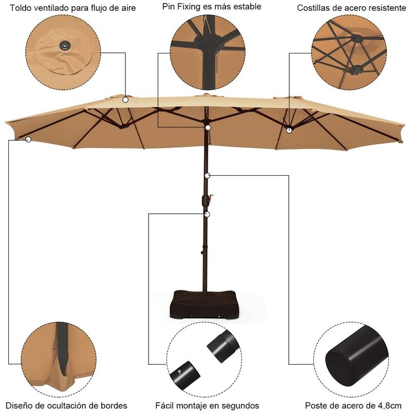 

Costway - Sombrilla Doble con Base 460x270centímetros Sombrilla con Manivela Parasol de Jardín para Terraza Playa Piscina Patio (Beige)