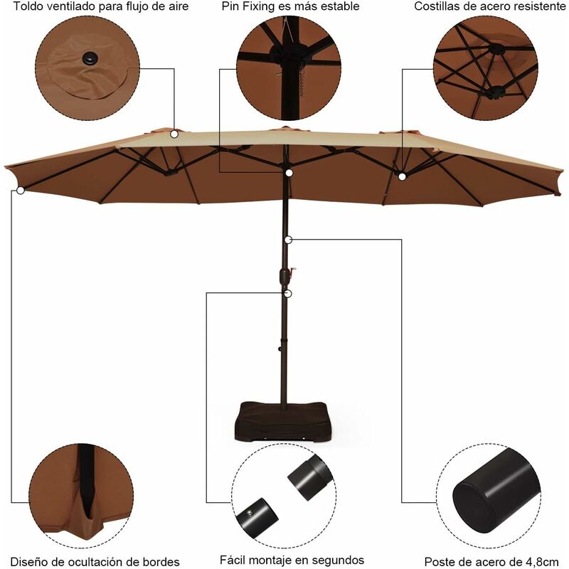 

Sombrilla Doble con Base 460x270centímetros Sombrilla con Manivela Parasol de Jardín para Terraza Playa Piscina Patio (Marrón)