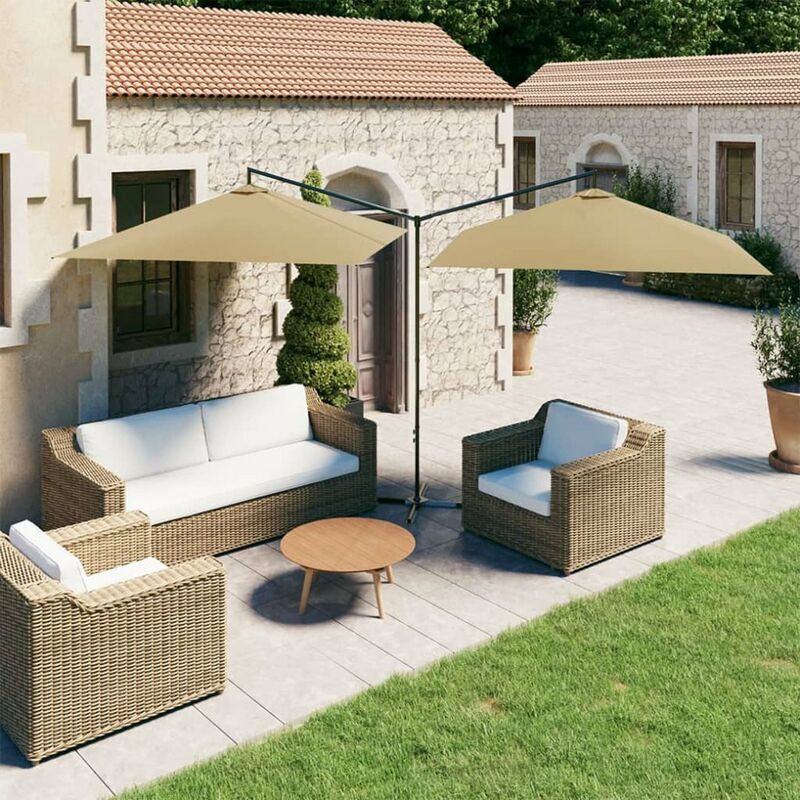 

Sombrilla doble con palo de acero taupe 600x300 cm