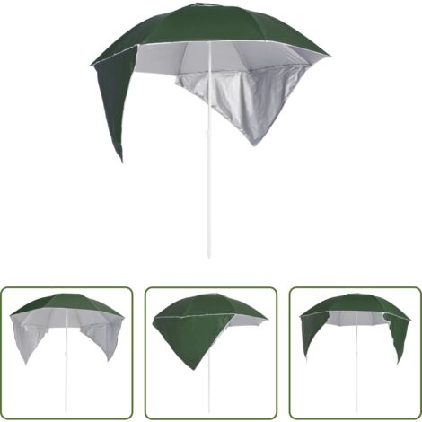 Sombrilla exterior -  Sombrilla de playa con paredes laterales verde 215 cm