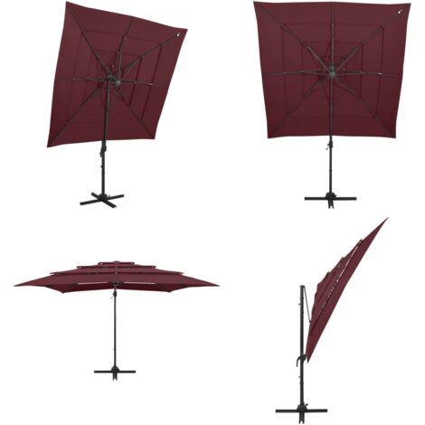 Sombrilla jardín 4 niveles palo de aluminio burdeos 250x250 cm - Sombrilla de exterior - Sombrilla de patio