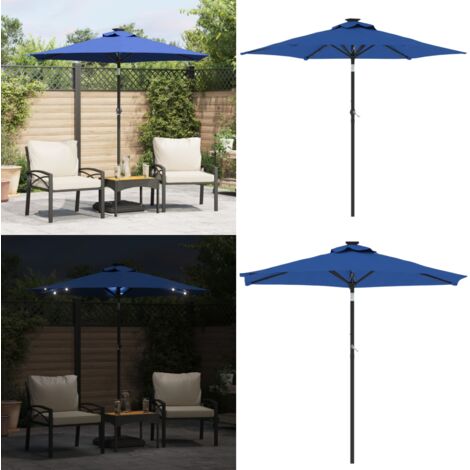 Sombrilla jardín con luces LED poste acero azul 225x225x212 cm - Sombrilla con luces LED - Protección solar