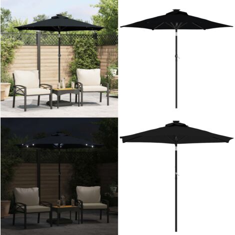 Sombrilla jardín con luces LED poste acero negro 225x225x212 cm - Sombrilla con luces LED - Protección solar