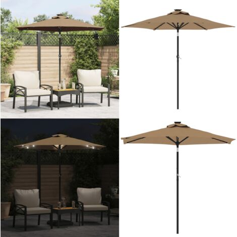 Sombrilla jardín con luces LED poste acero taupe 225x225x212cm - Sombrilla con luces LED - Protección solar