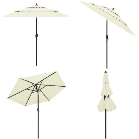 Sombrilla jardín de 3 niveles con palo de aluminio arena 2,5 m - Sombrilla de 3 niveles - Protección solar