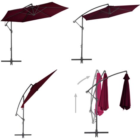 Sombrilla jardín voladiza con palo de aluminio burdeos 300 cm - Sombrilla de jardín - Sombrilla con protección UV