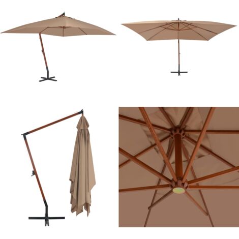 Sombrilla jardín voladiza con palo de madera taupe 400x300 cm - Sombrilla voladiza - Sombrilla de madera