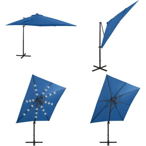 Sombrilla jardín voladiza palo y luces LED azul celeste 250 cm - Sombrilla voladiza - Luces LED