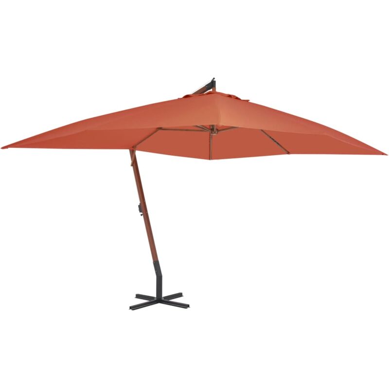 

vidaXL Sombrilla voladiza poste de madera 400x300 cm terracota - Rojo