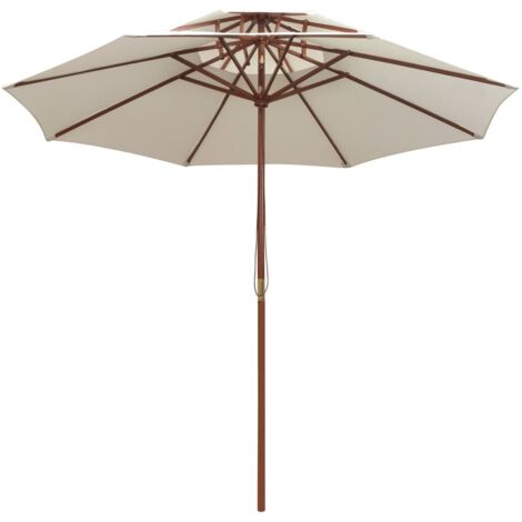 Sombrilla muebles de jardín terraza 270 x 270 cm poste de madera blanco crema 020008413