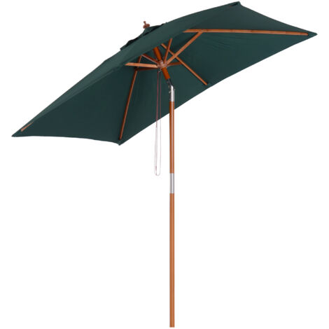 Sombrilla Parasol de Jardín 200x150x235 cm Sombrilla Rectangular Inclinable con Doble Techo y Poste Desmontable de Madera para Terraza Patio