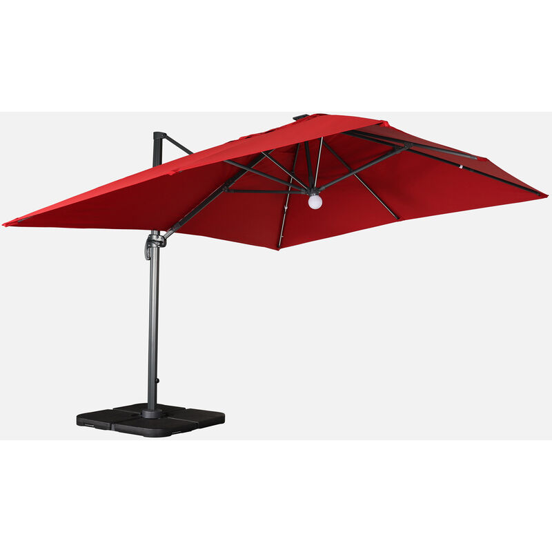 

Alice's Garden - Sombrilla, Parasol excéntrico rectangular, LED, Antracita Rojo, 3x4 m, Base giratoria - Luce - Rojo