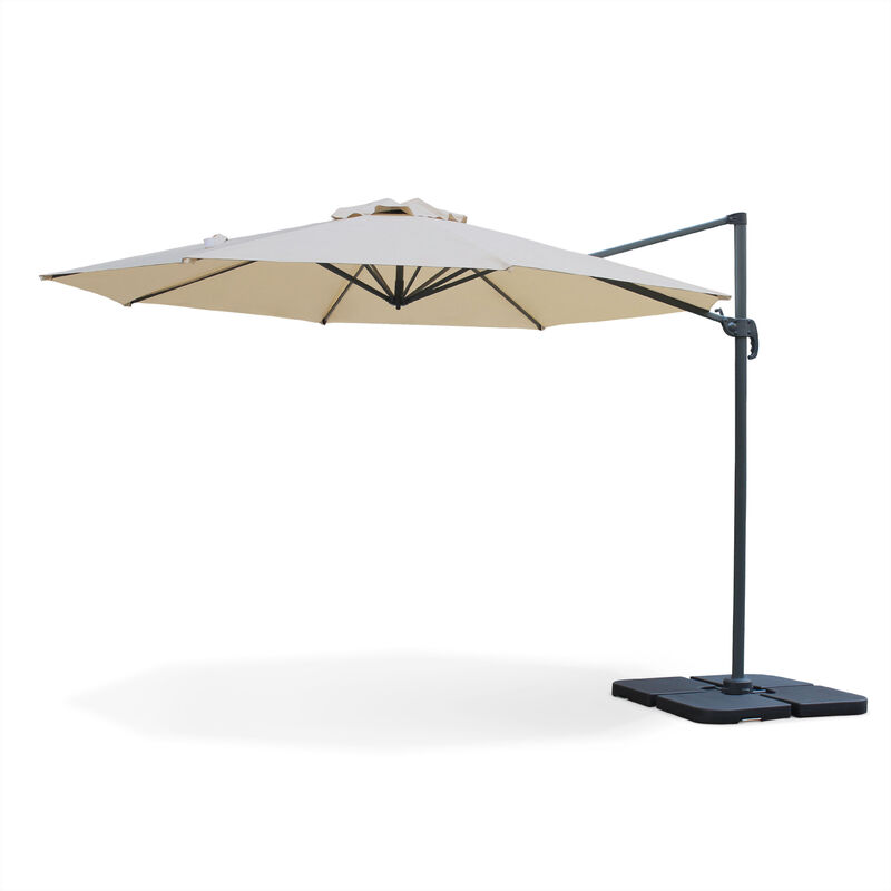 

Alice's Garden - Sombrilla, Parasol excentrico redondo, Beige, Antracita, 350cm, Base giratoria - Biscarosse - Beige