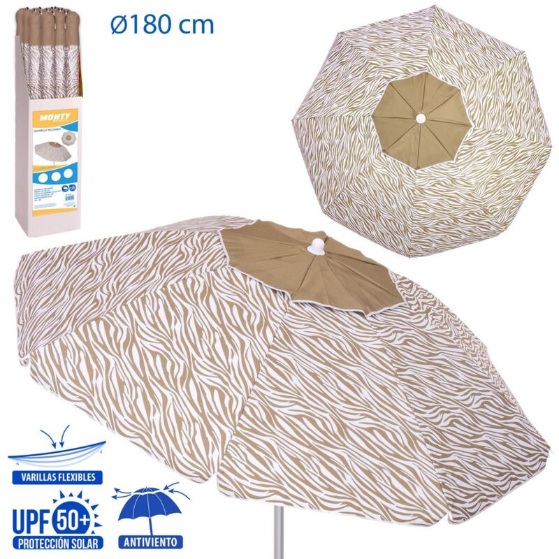 

Sombrilla playa antiviento con varillas flexibles marrón defibra de vidrio y aluminio de Ø 180 cm