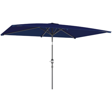 Sombrilla rectangular de jardín de aluminio de 198x294x255 mm, inclinable con manivela y mástil desmontable de color azul marino.