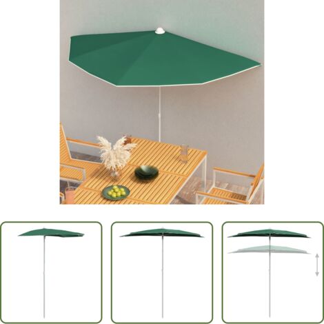 Sombrilla semicircular -  Sombrilla de jardín semicircular con palo verde 180x90 cm