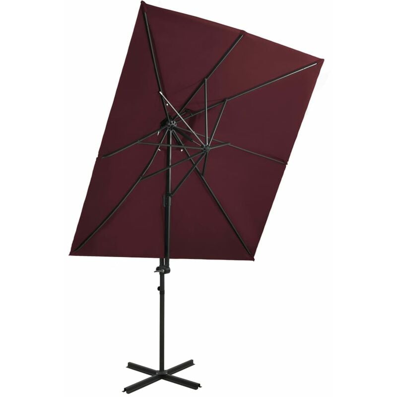 

Sombrilla voladiza con cubierta doble burdeos 250x250 cm