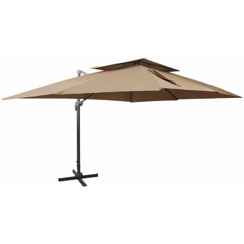 

Happyshopping - Sombrilla voladiza con cubierta doble gris taupe 400x300 cm