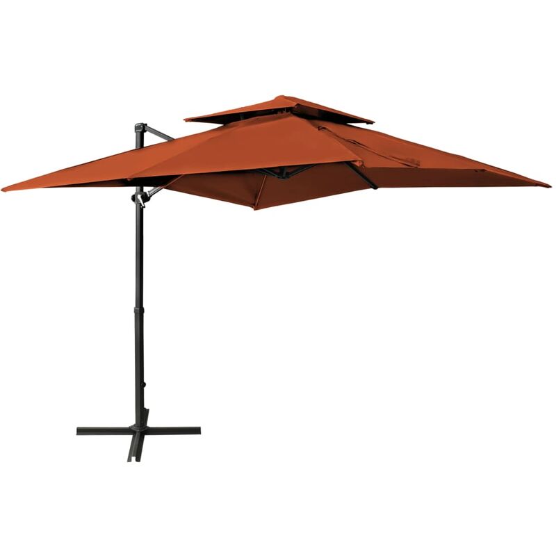 

Sombrilla voladiza con cubierta doble terracota 250x250 cm