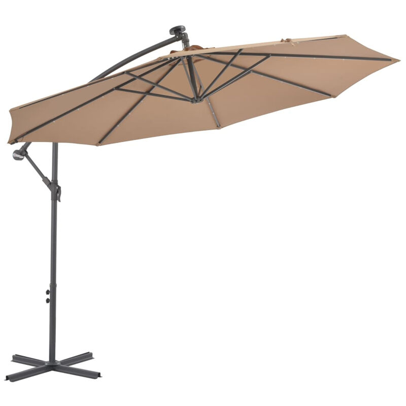 

Sombrilla voladiza con luces LED y poste acero 300 cm gris topo