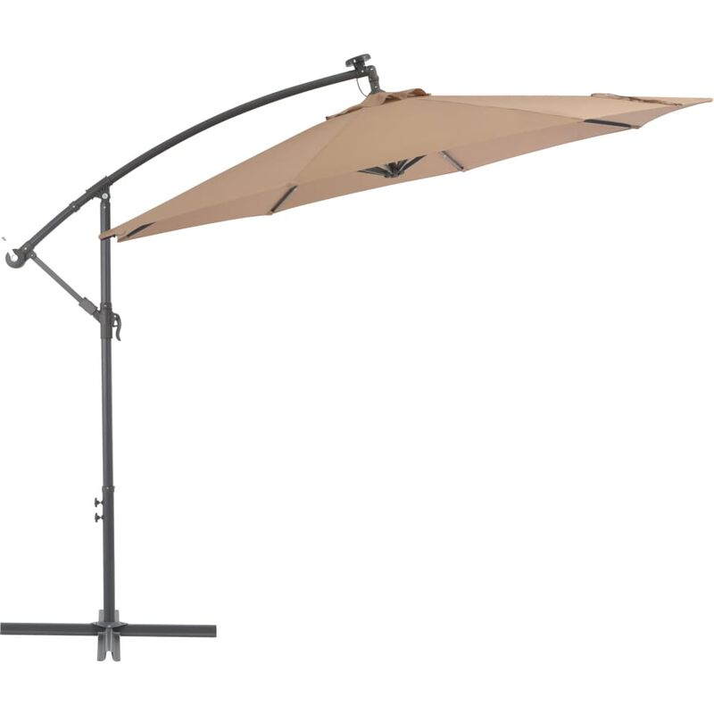 

Sombrilla voladiza con luces LED y poste acero 300 cm gris topo