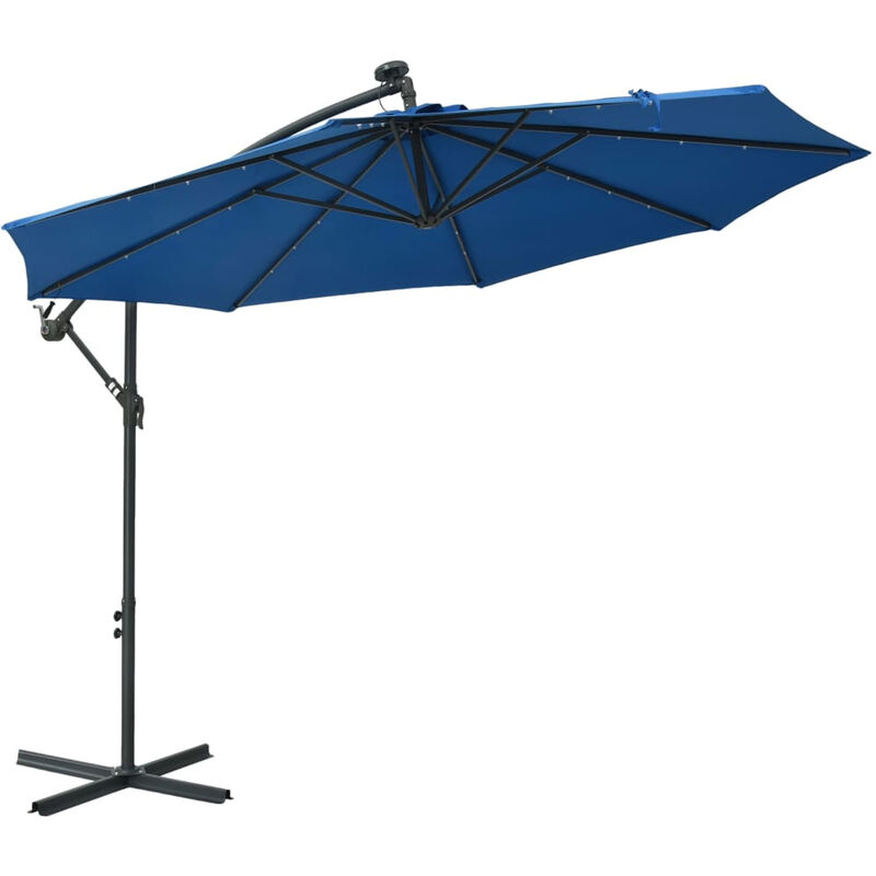 

Sombrilla voladiza con luces LED y poste acero celeste 300 cm