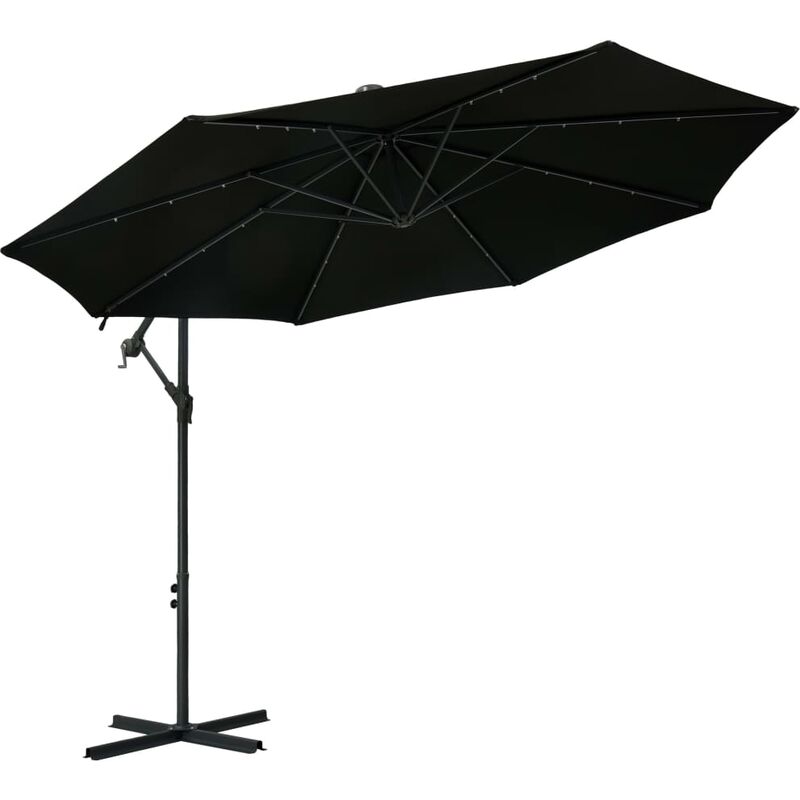 

Sombrilla voladiza con luces LED y poste acero negra 300 cm