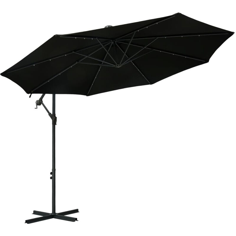 

Asupermall - Sombrilla voladiza con luces LED y poste acero negra 300 cm
