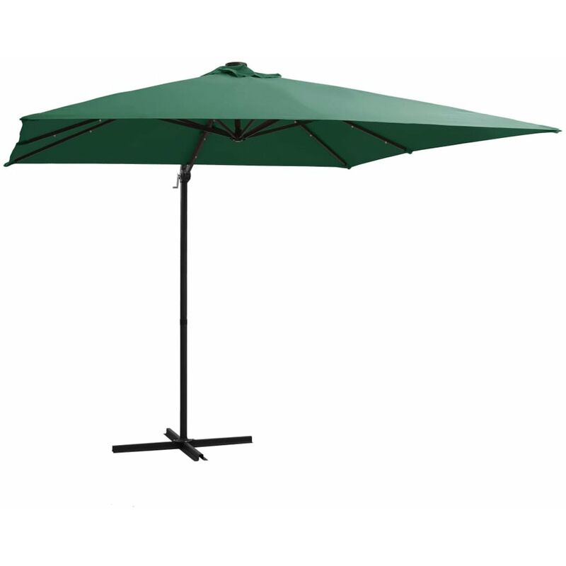 

Sombrilla voladiza con luces LED y poste acero verde 250x250 cm