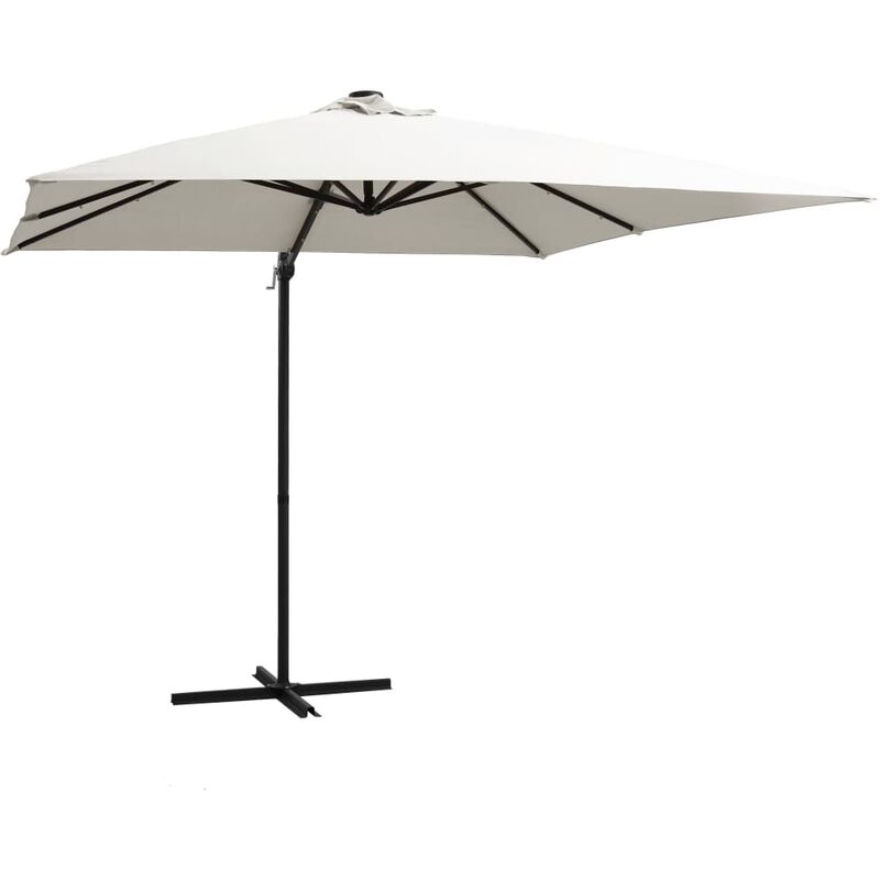 

vidaXL Sombrilla voladiza con luces LED y poste acero arena 250x250 cm - Blanco