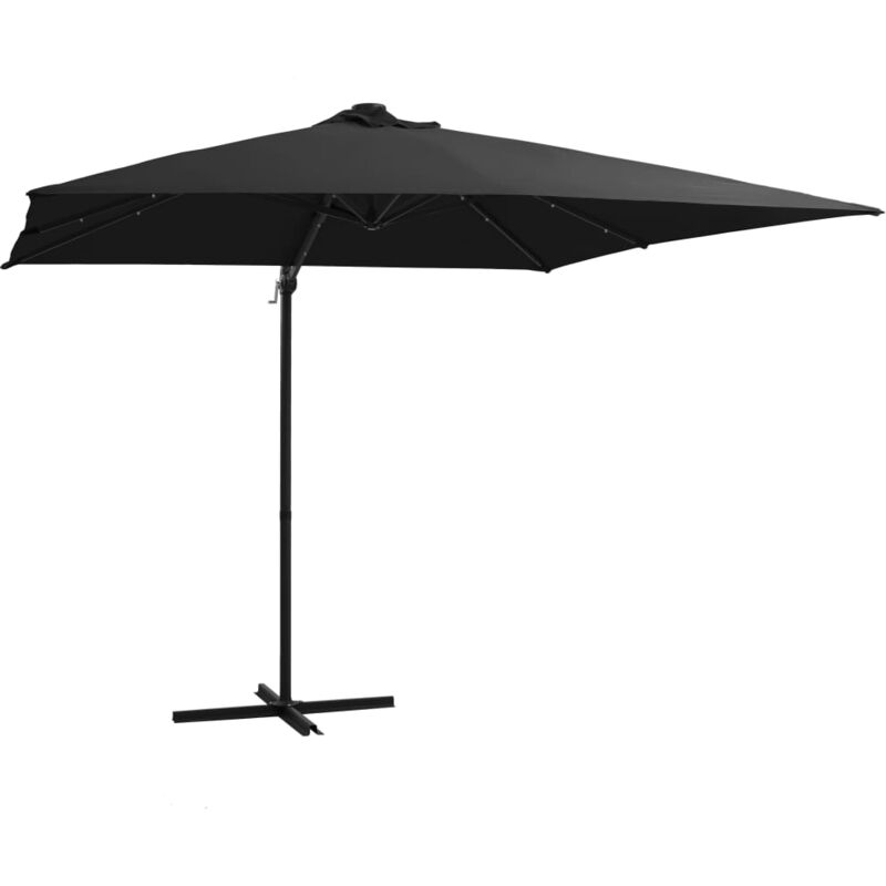 

vidaXL Sombrilla voladiza con luces LED y poste acero negro 250x250 cm - Negro