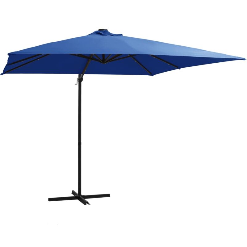 

vidaXL Sombrilla voladiza luces LED poste acero azul azure 250x250 cm - Azul
