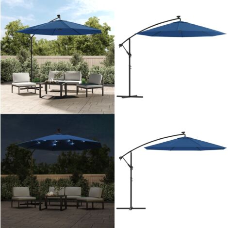 Sombrilla voladiza con luces LED y poste de acero azul 300 cm - Luces LED - Protección solar
