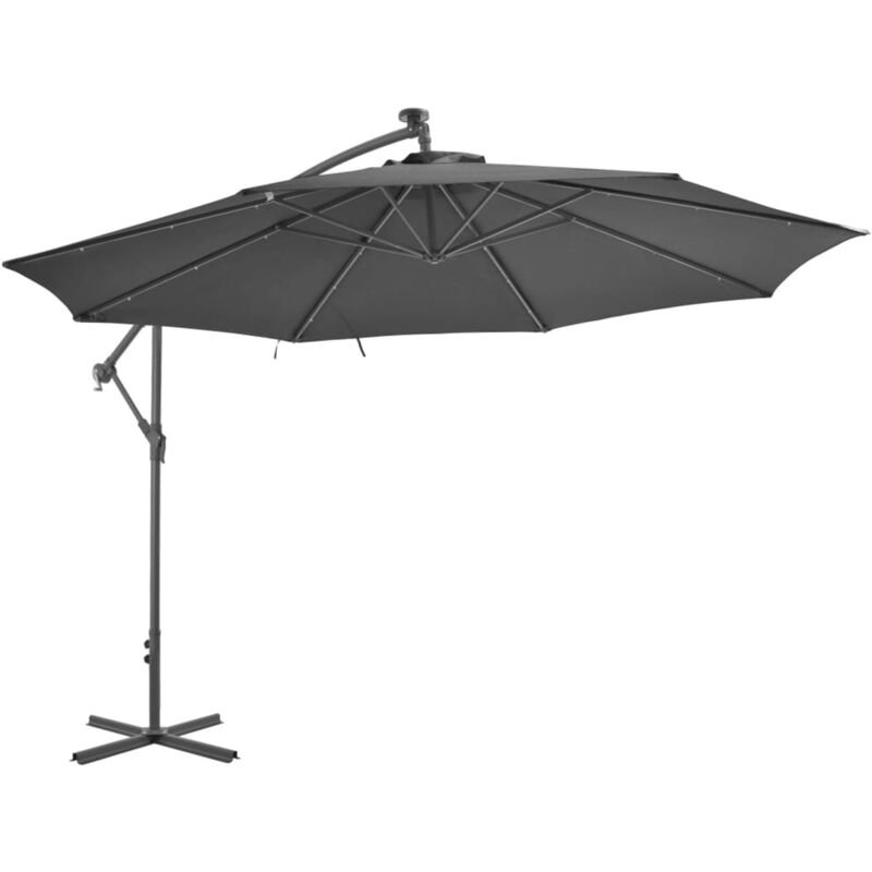 

Sombrilla voladiza con luces LED y poste de metal 350 cm gris