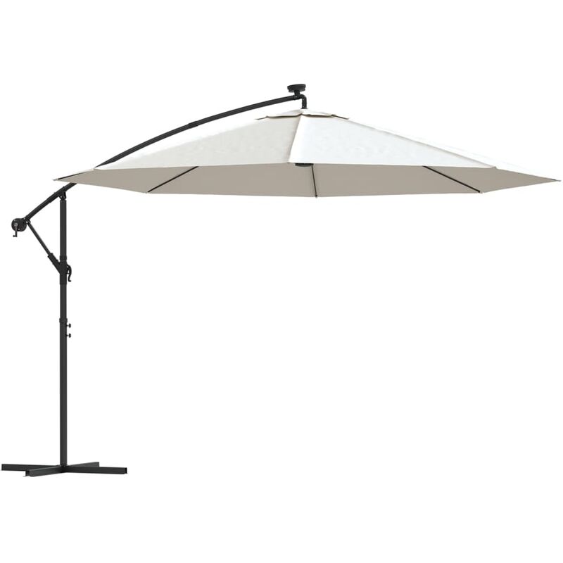 

vidaXL Sombrilla voladiza con luces LED y poste de metal 350 cm arena - Beige