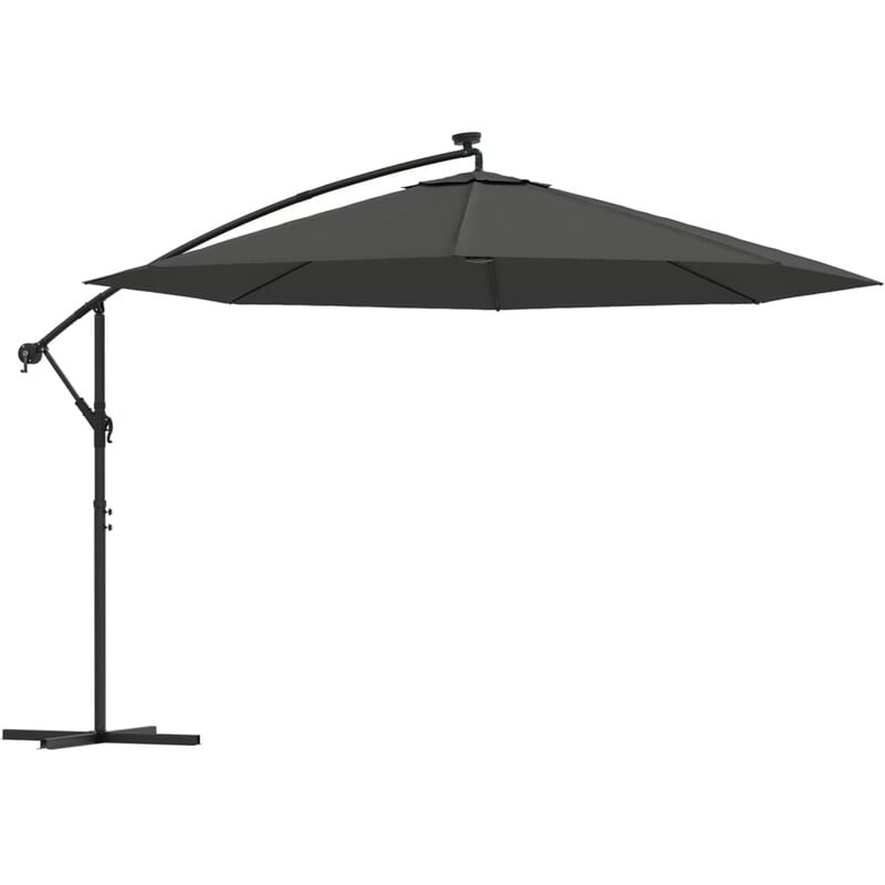 

vidaXL Sombrilla voladiza con luces LED y poste de metal 350 cm gris - Antracita