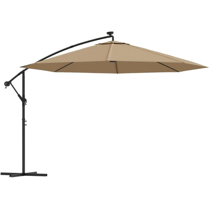 

vidaXL Sombrilla voladiza luces LED y poste de metal 350 cm gris topo - Gris Topo