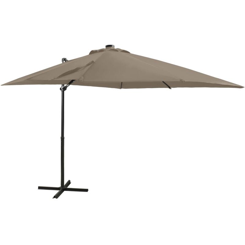 

Sombrilla voladiza con poste y luces LED 250 cm taupé