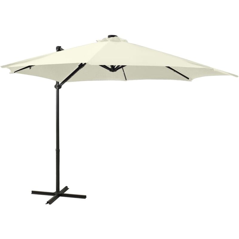 

Sombrilla voladiza con poste y luces LED 300 cm arena
