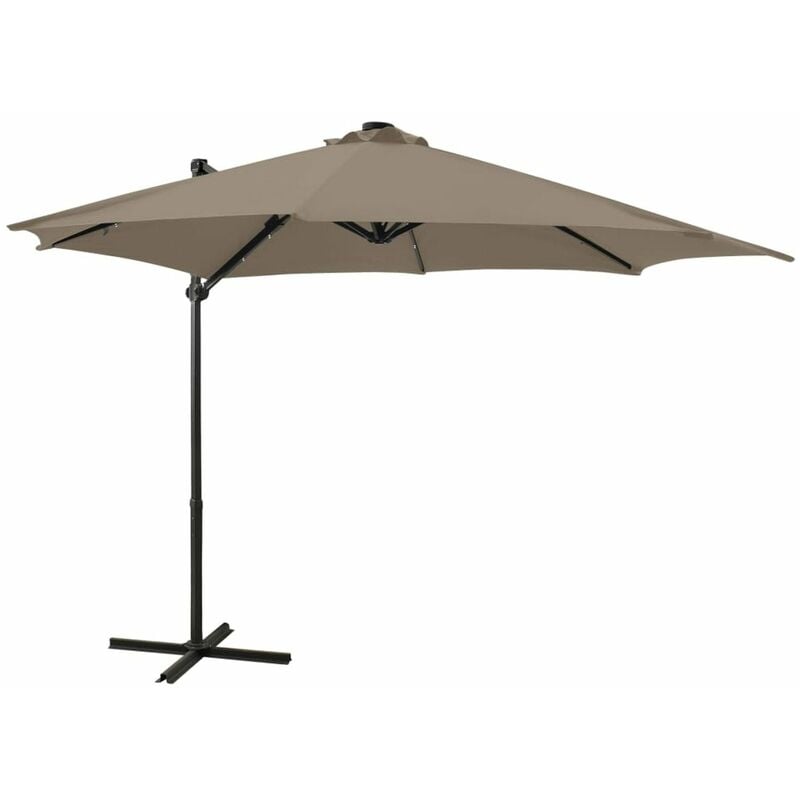 

Sombrilla voladiza con poste y luces LED 300 cm taupe