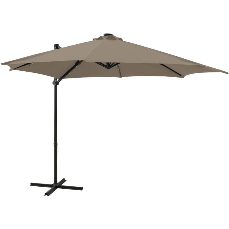 

Sombrilla voladiza con poste y luces LED 300 cm taupé