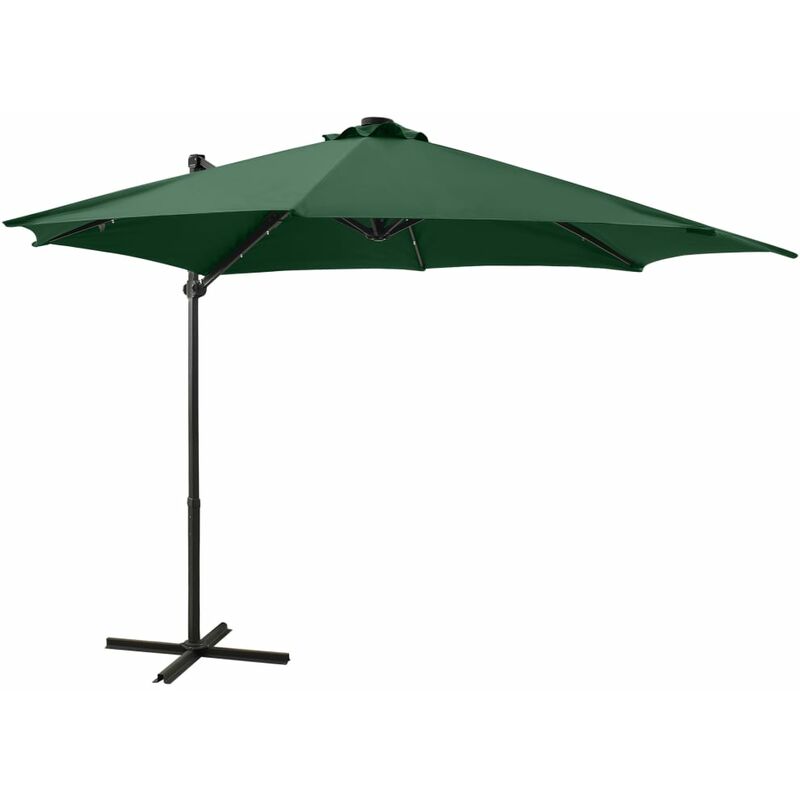 

Sombrilla voladiza con poste y luces LED 300 cm verde